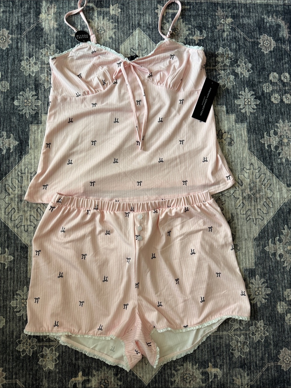 French Connection Pink Bow-Print Camisole & Short Sleep Set